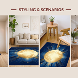Ultra Soft Area Rug, Non Slip, Stain Resistant, Washable Area Rugs for Living Room, Bedroom, Radiant Solar Lunar Fusion Art(Gold)