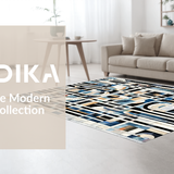 Ultra Soft Area Rug, Non Slip, Stain Resistant, Washable Area Rugs for Living Room, Bedroom, Art Deco Echo Rug: Black and White Linear Design(Blue)