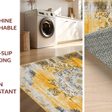 Ultra Soft Area Rug, Non Slip, Stain Resistant, Washable Area Rugs for Living Room, Bedroom, Elegant Distressed Artful Arrangement(Yellow)