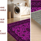 Ultra Soft Area Rug, Non Slip, Stain Resistant, Washable Area Rugs for Living Room, Bedroom, Vintage Scroll Flourish Aesthetic(Purple)