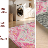 Ultra Soft Area Rug, Non Slip, Stain Resistant, Washable Area Rugs for Living Room, Bedroom, Vibrant Boho Lattice Creation(Pink)