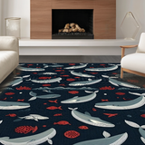 Ultra Soft Area Rug, Non Slip, Stain Resistant, Washable Area Rugs for Living Room, Bedroom, Rustic Handcrafted Marine Emblem(Blue)