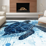 Ultra Soft Area Rug, Non Slip, Stain Resistant, Washable Area Rugs for Living Room, Bedroom, Blue Horizon Ocean Life Rug with Artistic Sea Turtle and Water Ripple Pattern(Blue)
