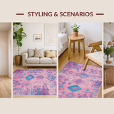 Ultra Soft Area Rug, Non Slip, Stain Resistant, Washable Area Rugs for Living Room, Bedroom, Elegant Retro Linear Aesthetics(Pink)