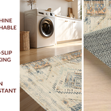 Ultra Soft Area Rug, Non Slip, Stain Resistant, Washable Area Rugs for Living Room, Bedroom, Cozy Distressed Ethnic Print(Beige)