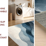 Ultra Soft Area Rug, Non Slip, Stain Resistant, Washable Area Rugs for Living Room, Bedroom, Washable Abstract Art Rug: Grey & Blue Watercolor-Inspired Design(Blue)