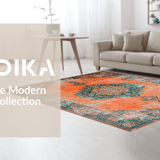 Ultra Soft Area Rug, Non Slip, Stain Resistant, Washable Area Rugs for Living Room, Bedroom, Transitional Round Ogee Design Elements(Orange)