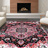 Ultra Soft Area Rug, Non Slip, Stain Resistant, Washable Area Rugs for Living Room, Bedroom, Rustic Low Pile Geometric Aesthetic(Black)
