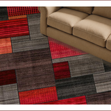 Ultra Soft Area Rug, Non Slip, Stain Resistant, Washable Area Rugs for Living Room, Bedroom, Vibrant Rustic Patchwork Aesthetic(Red)