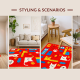 Ultra Soft Area Rug, Non Slip, Stain Resistant, Washable Area Rugs for Living Room, Bedroom, Bright Multi-Color Animal Patchwork(Red)