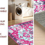 Ultra Soft Area Rug, Non Slip, Stain Resistant, Washable Area Rugs for Living Room, Bedroom, Eclectic Retro Diamond Design(Pink)