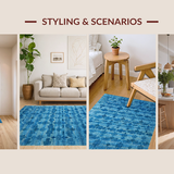 Ultra Soft Area Rug, Non Slip, Stain Resistant, Washable Area Rugs for Living Room, Bedroom, Azure Bowknot Accent Rug: Scalloped Edges, Chic Floor Decor(Blue)