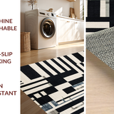 Ultra Soft Area Rug, Non Slip, Stain Resistant, Washable Area Rugs for Living Room, Bedroom, Art Deco Revival: Black and White Stripe Woven Floor Carpet(Black)