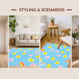 Ultra Soft Area Rug, Non Slip, Stain Resistant, Washable Area Rugs for Living Room, Bedroom, Enchanting Soft-Toned Fun Elements(Blue)