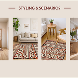 Ultra Soft Area Rug, Non Slip, Stain Resistant, Washable Area Rugs for Living Room, Bedroom, Rustic Neutral Toned Geometry(Red)