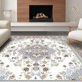 Ultra Soft Area Rug, Non Slip, Stain Resistant, Washable Area Rugs for Living Room, Bedroom, Vibrant Luxurious Medallion Theme(White)