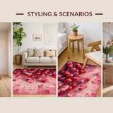 Ultra Soft Area Rug, Non Slip, Stain Resistant, Washable Area Rugs for Living Room, Bedroom, Sweet Cherry Bomb Bow Rug Featuring Juicy Fruit Details and Elegant Pink Ribbon(Red)
