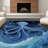 Ultra Soft Area Rug, Non Slip, Stain Resistant, Washable Area Rugs for Living Room, Bedroom, Nautical Theme Art Rug - Sea Monster Graphic Indoor Carpet(Blue)
