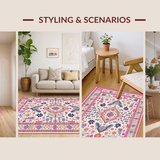 Ultra Soft Area Rug, Non Slip, Stain Resistant, Washable Area Rugs for Living Room, Bedroom, Artistic Pink Medallion Fusion(White)