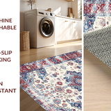 Ultra Soft Area Rug, Non Slip, Stain Resistant, Washable Area Rugs for Living Room, Bedroom, Chic Colorful Tiled Medallion Style(White)
