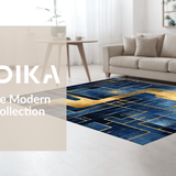 Ultra Soft Area Rug, Non Slip, Stain Resistant, Washable Area Rugs for Living Room, Bedroom, Ombre Geometric Maze Rug with Blue and Gold Gradient, Modern Abstract Design(Blue)