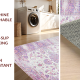 Ultra Soft Area Rug, Non Slip, Stain Resistant, Washable Area Rugs for Living Room, Bedroom, Delicate Ogee Pattern in Lavender(White)