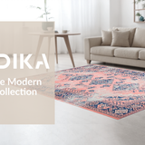 Ultra Soft Area Rug, Non Slip, Stain Resistant, Washable Area Rugs for Living Room, Bedroom, Vibrant Geometric Blue Accents(Pink)