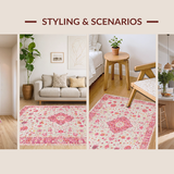 Ultra Soft Area Rug, Non Slip, Stain Resistant, Washable Area Rugs for Living Room, Bedroom, Rustic Vintage Medallion Charm(Pink)