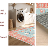 Ultra Soft Area Rug, Non Slip, Stain Resistant, Washable Area Rugs for Living Room, Bedroom, Whimsical Teal Coastal Motif(Red)