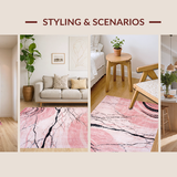 Ultra Soft Area Rug, Non Slip, Stain Resistant, Washable Area Rugs for Living Room, Bedroom, Elegant Modern Marble Aesthetic(Pink)