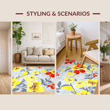 Ultra Soft Area Rug, Non Slip, Stain Resistant, Washable Area Rugs for Living Room, Bedroom, Charming Pastel Botanical Motif(Yellow)