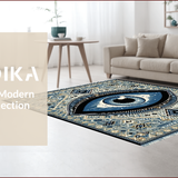 Ultra Soft Area Rug, Non Slip, Stain Resistant, Washable Area Rugs for Living Room, Bedroom, Evil Eye Ethnic Motif Accent(Blue)