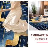 Ultra Soft Area Rug, Non Slip, Stain Resistant, Washable Area Rugs for Living Room, Bedroom, Ombre Geometric Maze Rug with Blue and Gold Gradient, Modern Abstract Design(Blue)
