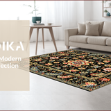 Ultra Soft Area Rug, Non Slip, Stain Resistant, Washable Area Rugs for Living Room, Bedroom, Floral Washable Entryway Stain-Resistant Carpet(Black)