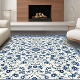 Ultra Soft Area Rug, Non Slip, Stain Resistant, Washable Area Rugs for Living Room, Bedroom, Contemporary Light Blue Blossom Patterns(White)