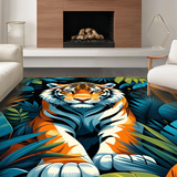 Ultra Soft Area Rug, Non Slip, Stain Resistant, Washable Area Rugs for Living Room, Bedroom, Elegant Dark Blue Floral Motif(Orange)