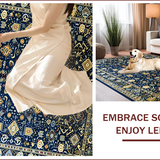 Ultra Soft Area Rug, Non Slip, Stain Resistant, Washable Area Rugs for Living Room, Bedroom, Elegant Geometric Gold Accents(Blue)