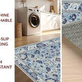 Ultra Soft Area Rug, Non Slip, Stain Resistant, Washable Area Rugs for Living Room, Bedroom, Stylish Ornate Blue Pattern(Gray)