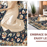 Ultra Soft Area Rug, Non Slip, Stain Resistant, Washable Area Rugs for Living Room, Bedroom, Serene Neutral Medallion Composition(Blue)