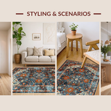 Ultra Soft Area Rug, Non Slip, Stain Resistant, Washable Area Rugs for Living Room, Bedroom, Rustic Vibrant Floral Design(Blue)
