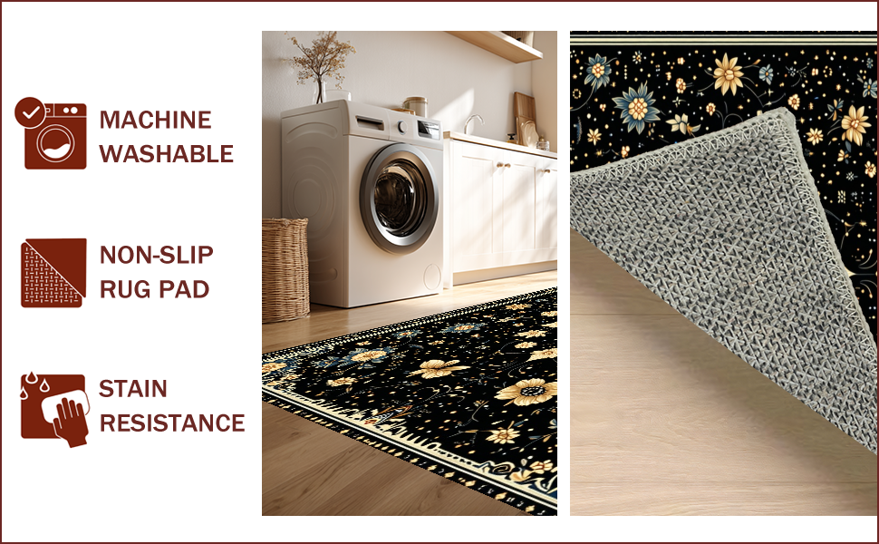 Ultra Soft Area Rug, Non Slip, Stain Resistant, Washable Area Rugs for Living Room, Bedroom, Vintage Celestial Moth(Black) - ODIKA