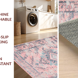Ultra Soft Area Rug, Non Slip, Stain Resistant, Washable Area Rugs for Living Room, Bedroom, Elegant Distressed Ogee Pattern(Pink)
