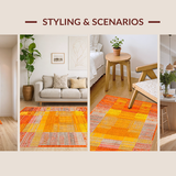 Ultra Soft Area Rug, Non Slip, Stain Resistant, Washable Area Rugs for Living Room, Bedroom, Eye-catching Warm Toned Motif(Orange)