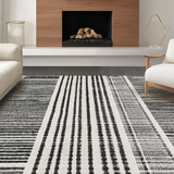 Ultra Soft Area Rug, Non Slip, Stain Resistant, Washable Area Rugs for Living Room, Bedroom, Striped Pattern Area Rug(Black)