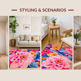 Ultra Soft Area Rug, Non Slip, Stain Resistant, Washable Area Rugs for Living Room, Bedroom, Dynamic Rainbow Floral Aesthetics(Pink)