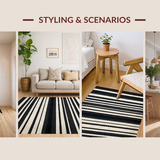 Ultra Soft Area Rug, Non Slip, Stain Resistant, Washable Area Rugs for Living Room, Bedroom, Modern Geometric Striped Area Rug for Entryway and Porch(Black)
