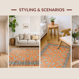 Ultra Soft Area Rug, Non Slip, Stain Resistant, Washable Area Rugs for Living Room, Bedroom, Vibrant Earthy Floral Geometry(Orange)