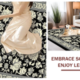Ultra Soft Area Rug, Non Slip, Stain Resistant, Washable Area Rugs for Living Room, Bedroom, Eclectic Abstract Floral Motif(Black)