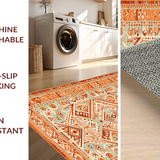 Ultra Soft Area Rug, Non Slip, Stain Resistant, Washable Area Rugs for Living Room, Bedroom, Bold Retro Ethnic Print(Orange)
