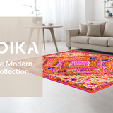 Ultra Soft Area Rug, Non Slip, Stain Resistant, Washable Area Rugs for Living Room, Bedroom, Rustic Ogee Design in Warm Hues(Orange)